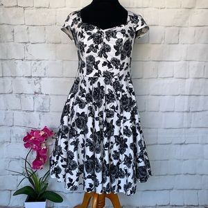 Hell Bunny Vixen Dress Black White Pinup Floral
